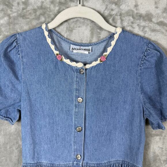 VTG My Michelle Denim Dress‎ Kids Youth Girls 12 Blue - Picture 3 of 14